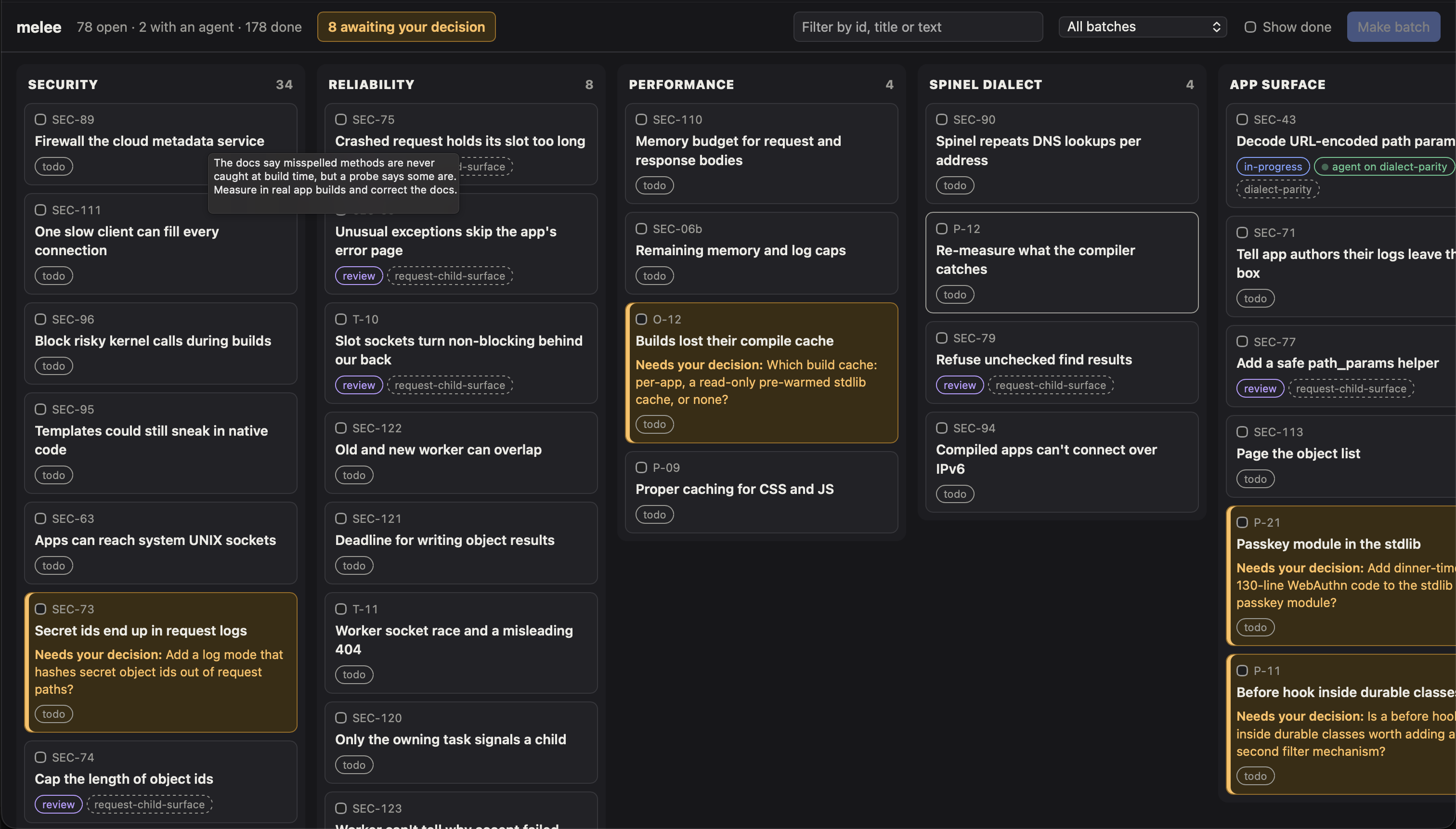 Screenshot of taskboard