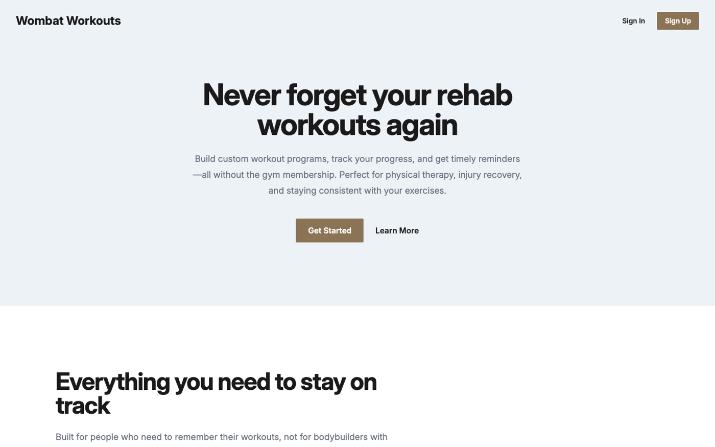 Screenshot of Wombat Workouts